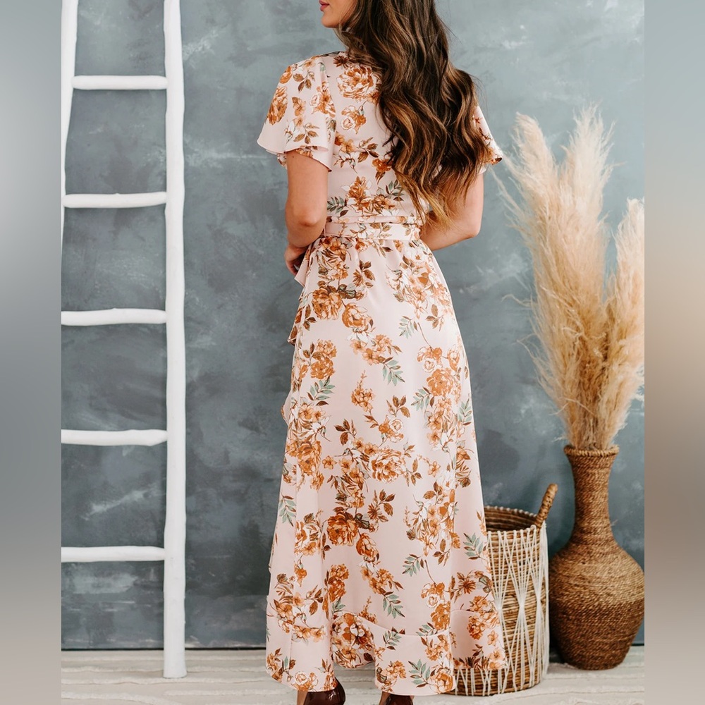 Satin Pink Floral Dress High Low